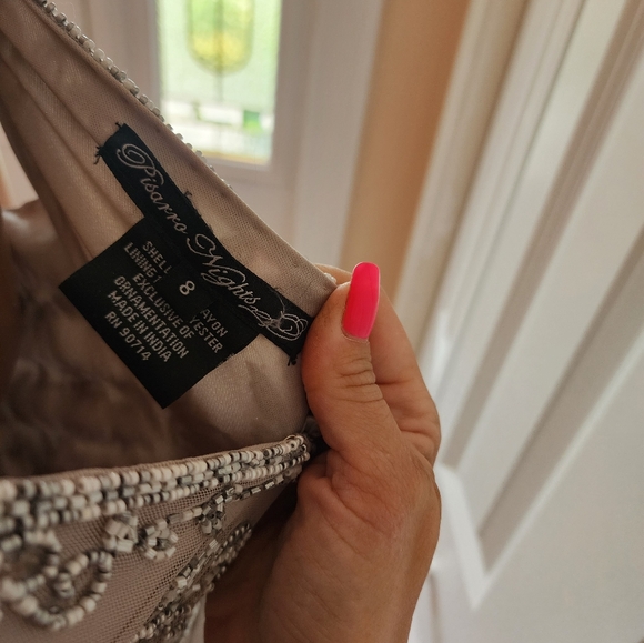 Pissaro Nights Beaded Mesh Long Formal Grown Silver Gray Size 8 - Picture 7 of 9